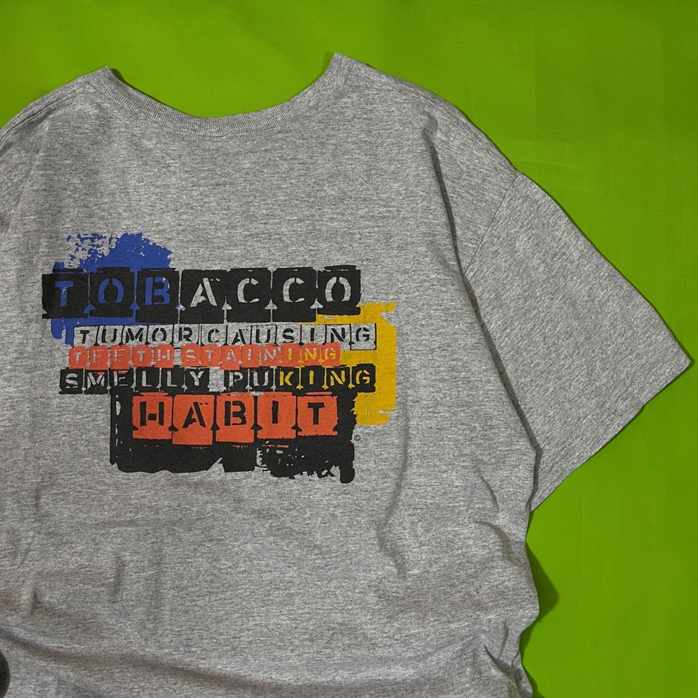 XL Vtg 90s T Shirt Tobacco Tumor‎ Causing Smelly Puking Habit Graphic Tee